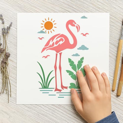 6Pcs Flamingo Stencil PET Painting Templates Drawing Inlay Border Stencils for Furniture Reusable DIY Craft for Wall Wood Fabric Canvas Paper Home Decor 11.7inch