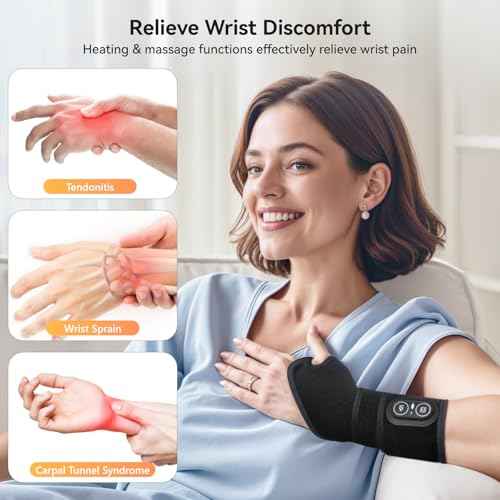 Yabuu Cordless Wrist Hand Heating Pad Massage for Carpal Tunnel With 3000mAh Battery,Hand Arthritis,Wrist Pain Relief,Heat Wrap Pad,Vibration and Adjustable Heat Settings Hot Therapy Gifts for Mom/Dad