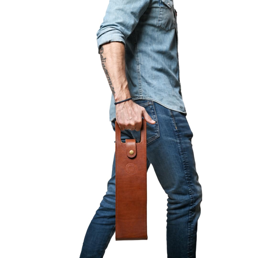 Argali Wines Premium Collection Single Bottle Wine Tote - Genuine Leather, Elegant & Durable, Secure Locking Strap, Sophisticated Gift for Wine Enthusiasts (Green)