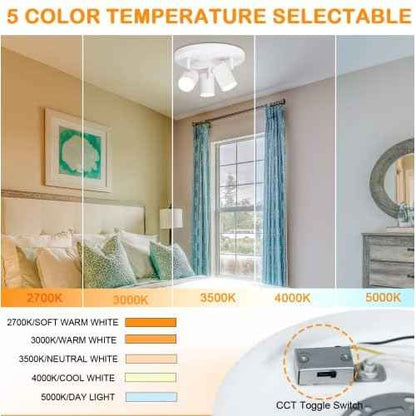 CLOUDY BAY 5CCT 3 Light Directional Ceiling Spotlight,Dimmable LED Track Light Heads,CRI90+,2100Lm for Hallway Kitchen Art,White