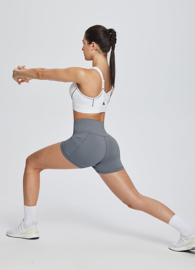 baleaf Gym Workout Shorts Women 3" Biker Yoga Spandex Running Volleyball Tummy Control Compression Short with Pockets Grey XXL