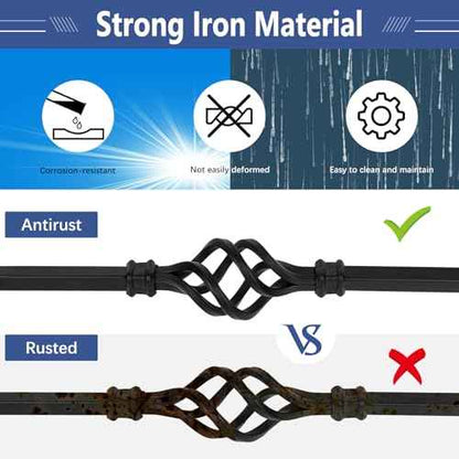 9 Pack Iron Stair Balusters, 36" Balusters for Staircase Interior, Stair Spindles Hollow Single Basket with Knuckles Double Twist 1/2" Square Metal Stair Wrought Iron Balusters (Pre-Cutting)