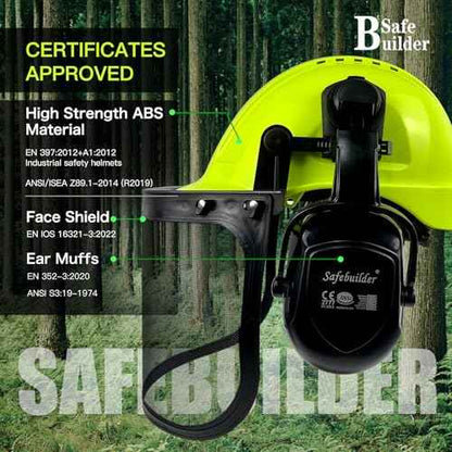 Q20X Forestry Safety Helmet 3 in 1 Chainsaw Arborist Helmet with Face Shield Ear Muffs Hearing Protection Hard Hats ANSI Z89.1 OSHA