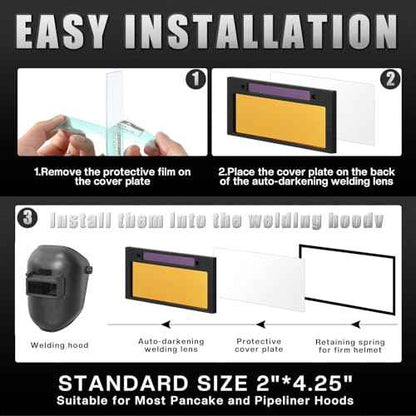 (Shade 11) 3 Set 2" x 4 1/4" Gold Auto Darkening Welding Lens 2x4 1/4, Solar Energy Welding Lens, 2x4 1/4 Replacement for Standard Hoods and Helmets