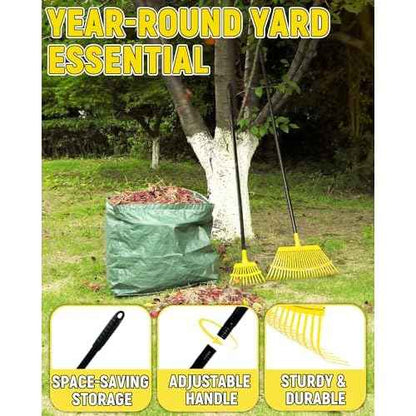 Garden Leaf Rake 2 Pack, 11+25 Tines Metal Leaf Rake with Adjustable Handle, Heavy Duty Lawn Yard Rakes Set for Leaves, Grass, Shrubs, Debris, Pine Needles, Garden Cleanup Tools for Backyard