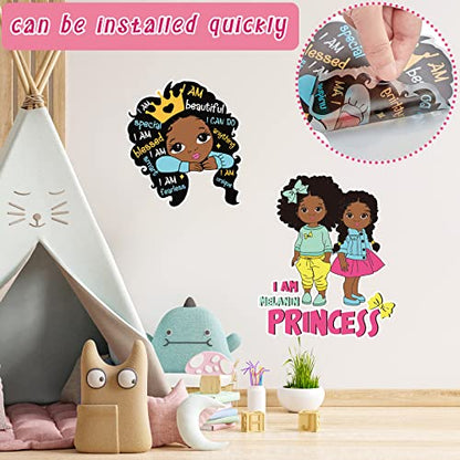 4 Pieces Black Girl Inspirational Quote Wall Decal Motivational Saying African American Sticker Positive Stickers Little Decals for Bedroom Girl Power Wall Decal for Nursery Decor