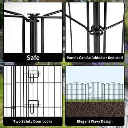 INJOPEXI Decorative Garden Fence 6 Panels 11.8ft (L)¡¿24in (H) with 5 Panels 1 Gate Rustproof Wire No Dig Animal Barrier Fencing for Outdoor Backyard Black