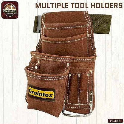 Graintex PL45S 10 Pocket Nail and Tool Pouch Suede Leather with 2" Webbing Belt