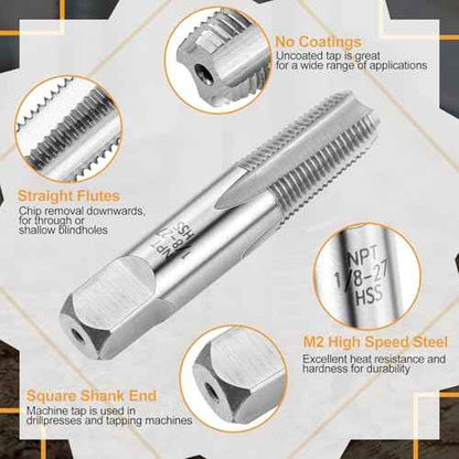 1/8-27 Npt Tap 21/64 Drill Bit, M2(6542) High Speed Steel Tap and Drill Bit Sets for Accurate Threads, Assorted Plumbers Mechanics DIY Thread Cutting Tools