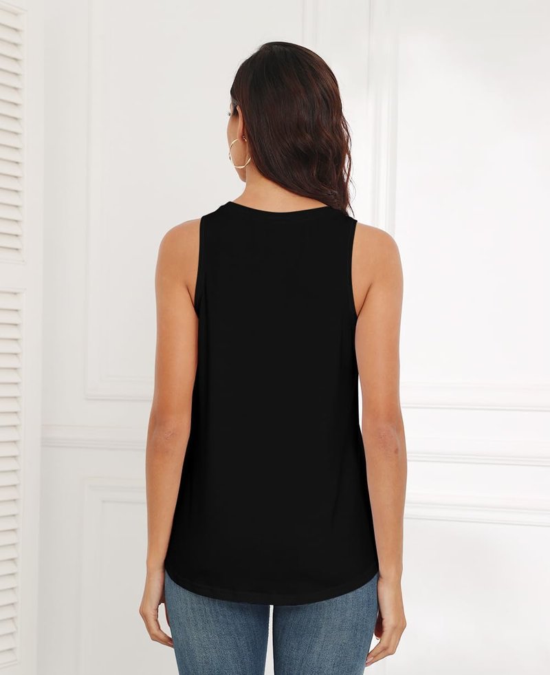 Smile Fish Women Crewneck Flowy Loose Fit Tank Top Sleeveless Summer Tops Shirts Cotton Black,M