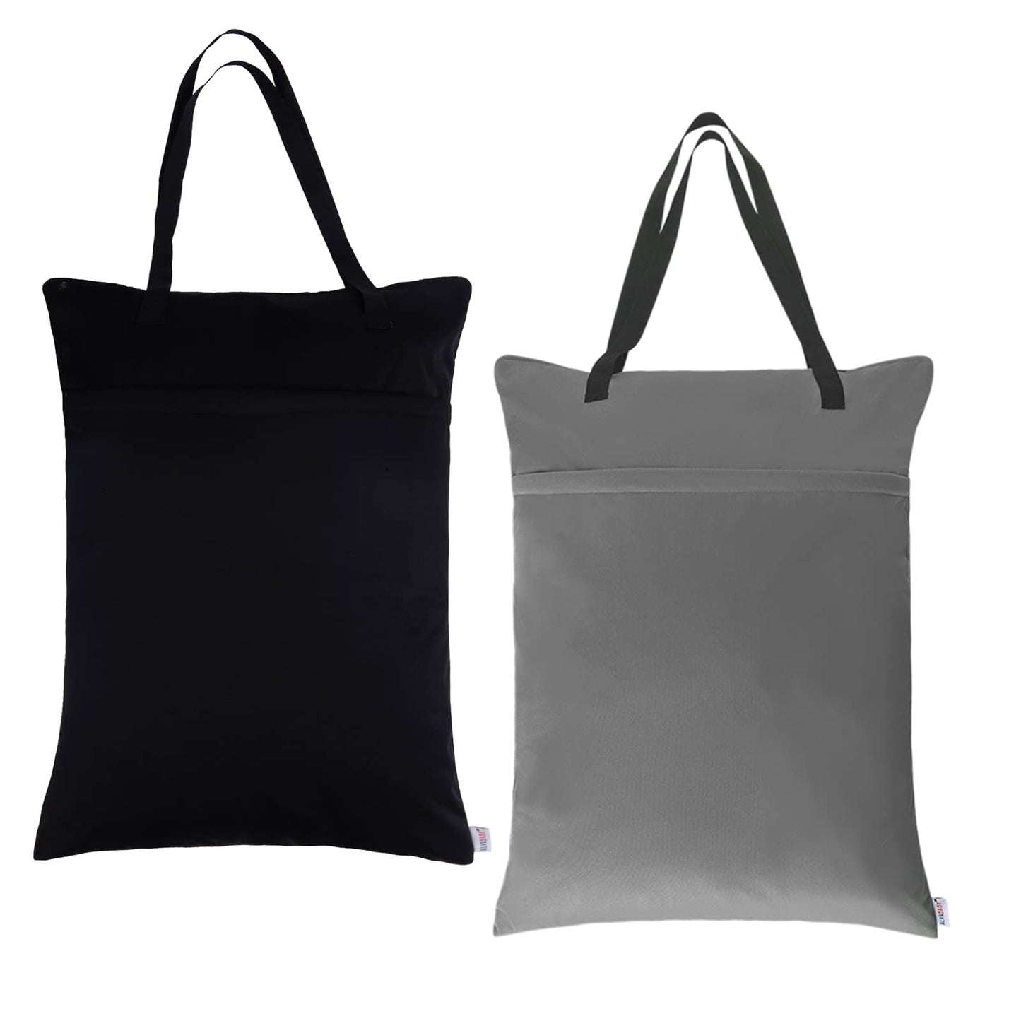 ALVABABY 2 Pack Large Wet Dry Bag Waterproof Hanging Cloth Diaper with Double Zippered Pockets 25x18 inches (Black and grey)