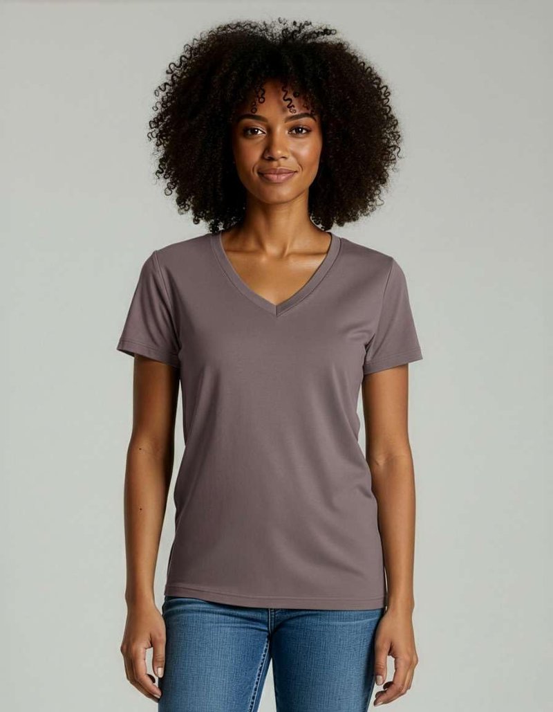 Real Essentials 4 Pack: Women's Classic-Fit Cotton Short-Sleeve V-Neck T-Shirt (Available in Plus Size)