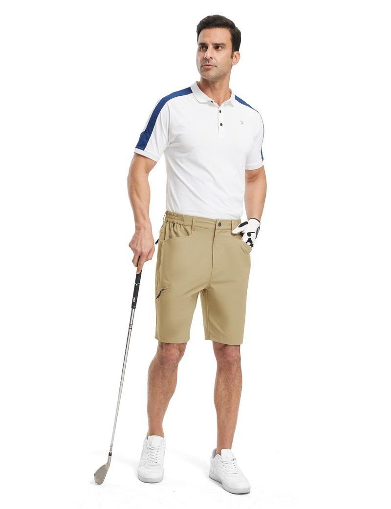 TBMPOY Men's Golf Shorts 9" Lightweight Quick Dry Hiking Cargo Shorts Casual Travel Outdoor with 4 Pockets Khaki 38