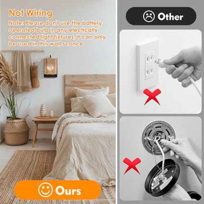 Battery Operated Wall Sconces Set of 2, Wireless Boho Rattan Wall Lights with Dimmable Bulbs, Remote & 12-Color RGB, Rechargeable Lamps for Bedroom, Living Room, Hallway Indoor Lighting