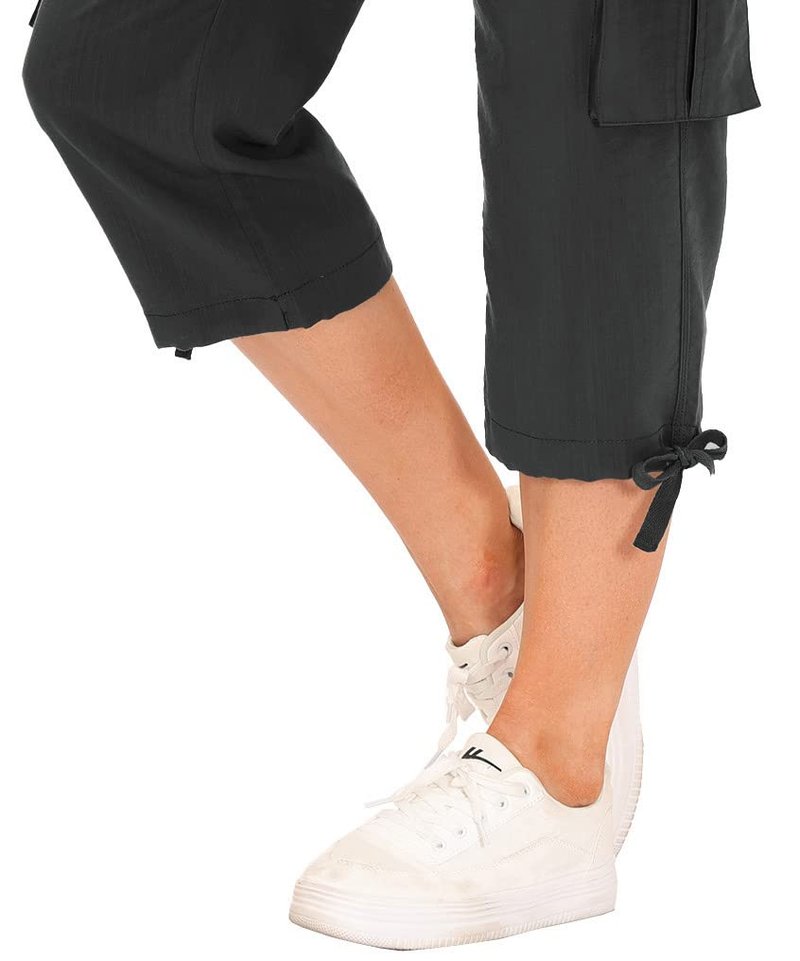 MoFiz Womens Capris with Pockets Loose Fit Casual Capri Pants Dressy Lightweight Ladies Baggy Cargo Pants for Hiking Dark Grey 3XL