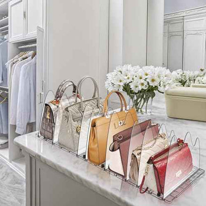 Purse Organizer With 8 Adjustable Acrylic Sections for Closet, Handbag Storage in House and Office