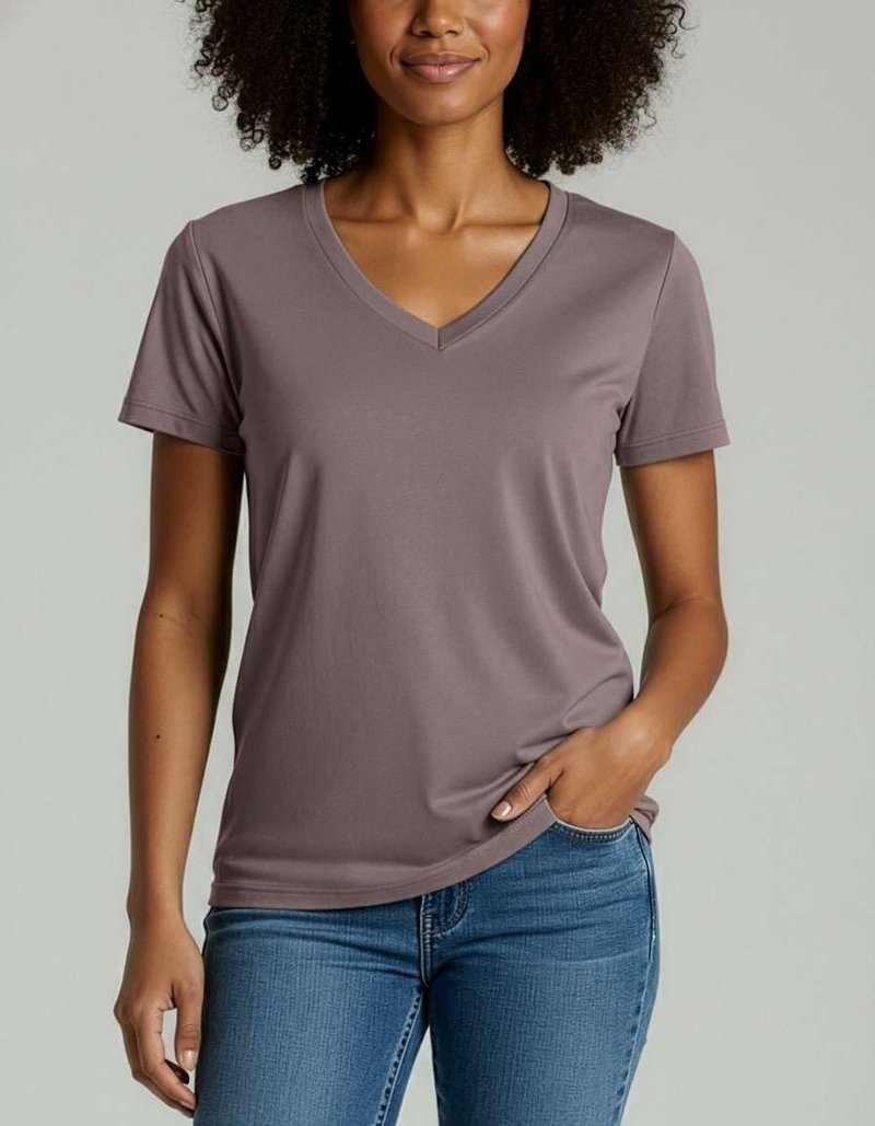 Real Essentials 4 Pack: Women's Classic-Fit Cotton Short-Sleeve V-Neck T-Shirt (Available in Plus Size)