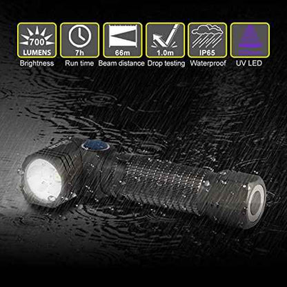 NICRON B74U Blacklight Torch 395nm UV Ultraviolet 90 Degree Adjustable-Head, Pocket Clip, Magnetic Base, 6 Modes Flashlight for Urine Stain Detector