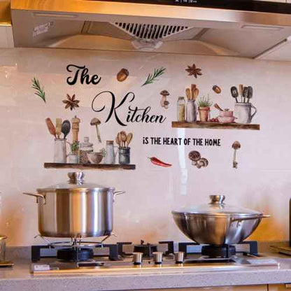 Kitchen Themed Wall Decal 'The Kitchen is The Heart of The Home' Quote with Cooking Elements s Design, Easy Peel & Stick Removable,DIY Wall Sticker Perfect for Kitchen,Living Room and Nursery D?cor