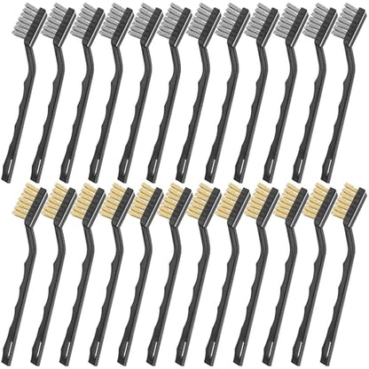 Jeffbaubl 24 Pieces Small Wire Brush, 6.7 Inch Scratch Brushes, 12 Stainless Steel Cleaning Brushes, 12 Brass Brush, Curved Handle Wire Bristle for Cleaning Welding Slag Rust Tool