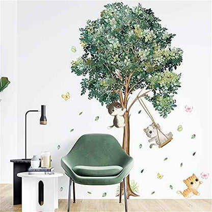 WAFT YEARN Removable Tree Green Plants Leaves Butterfly Flower Cat Hanging Vine Farmhouse Style Wall Decal Wall Stickers for Nursery School Classroom Bedroom Bathroom Boys Girls Room Playroom
