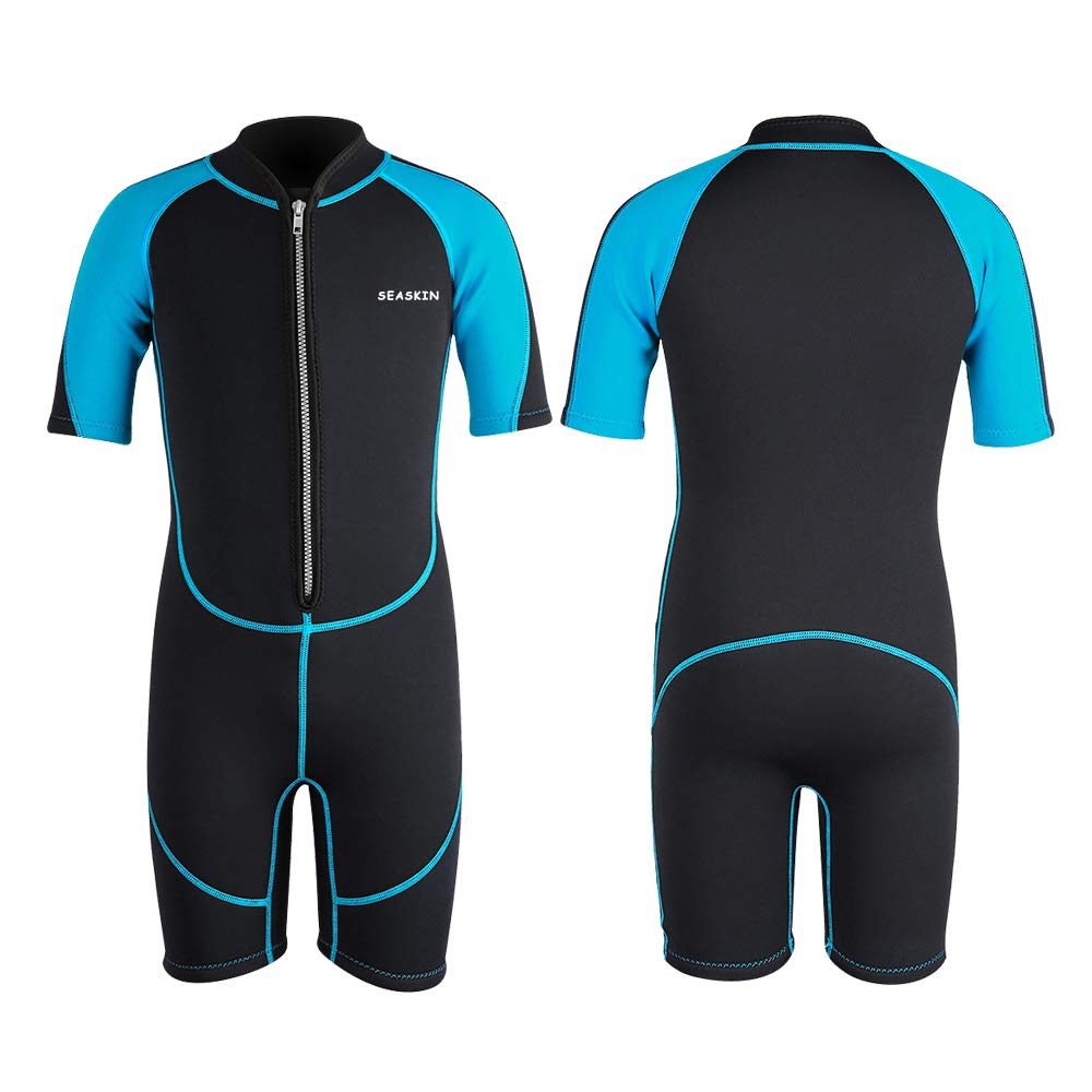Seaskin Kids Wetsuit for Boys Toddlers, 2mm Front Zipper Shorty Wetsuits, Neoprene Thermal Swimsuits for Diving Surfing Swim Lessons Size 6