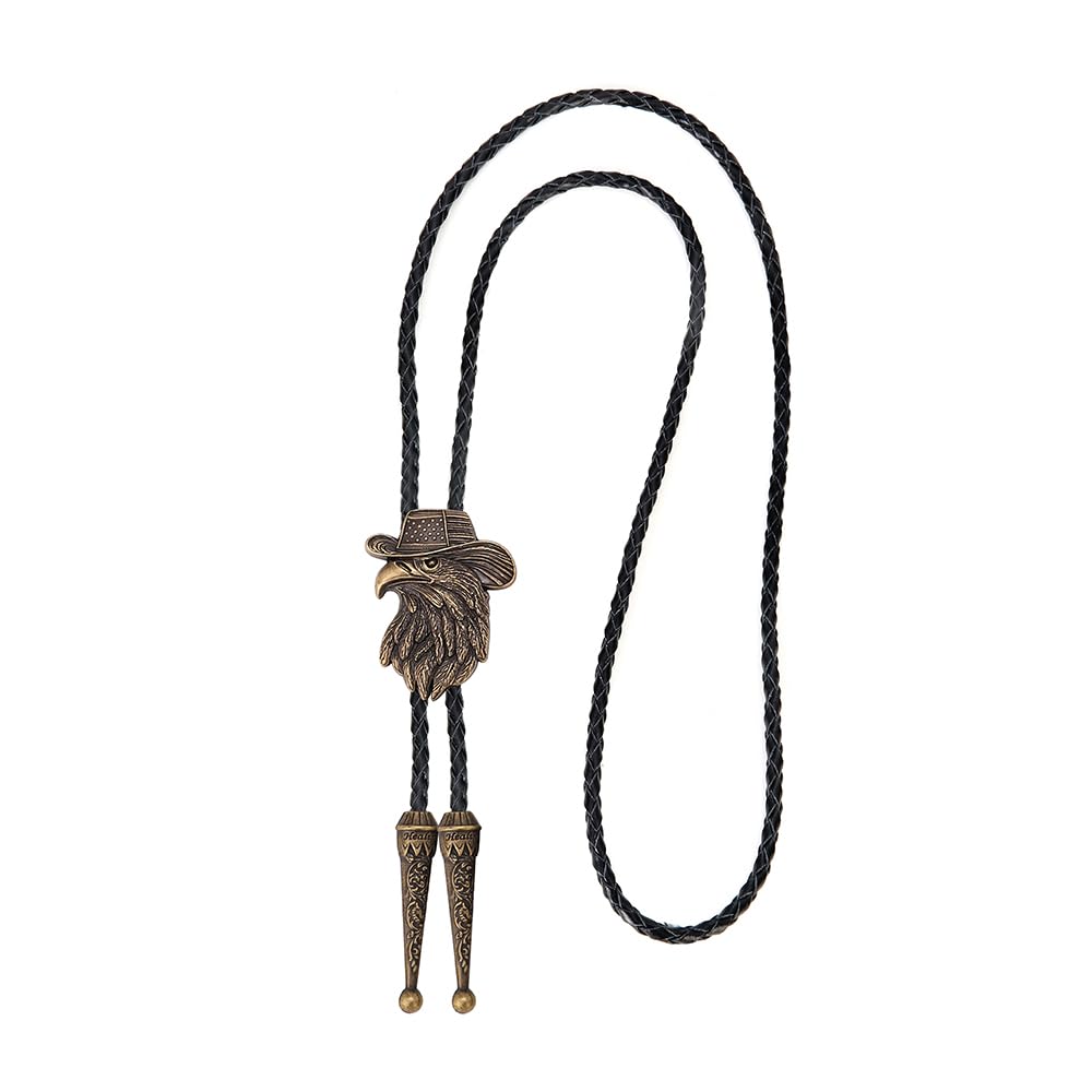 HLYMPONY 250th Anniversary of USA Bolo Tie, Western Cowboy Eagle Patriotic Gift for Men (Bronze)