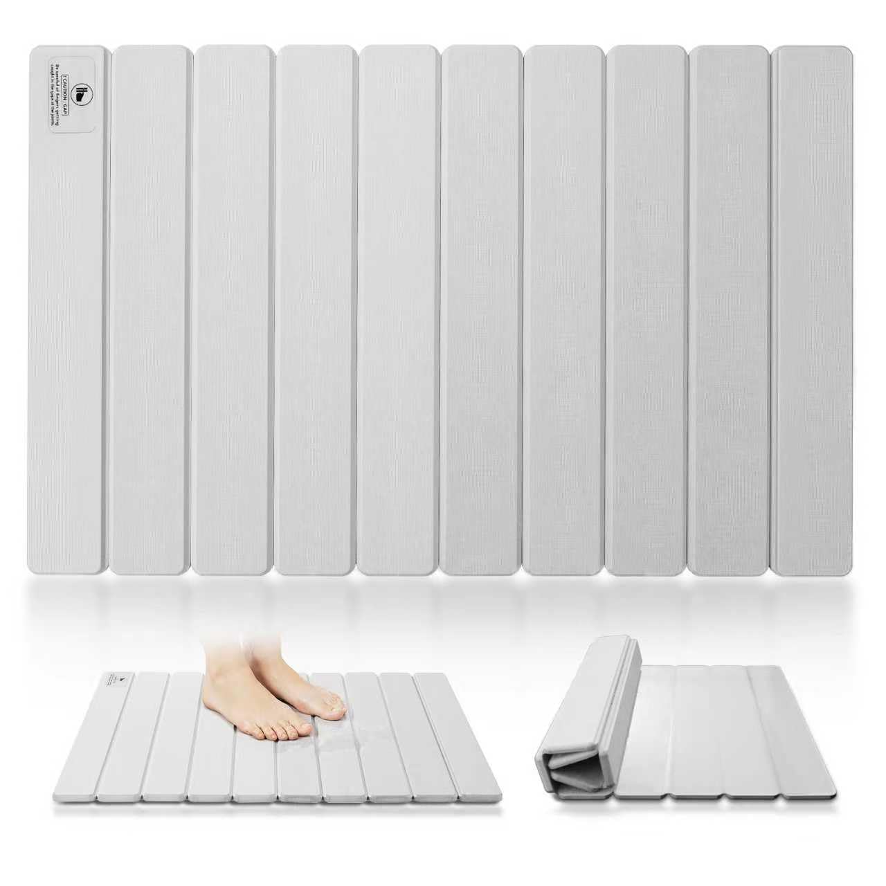 BeeChip Stone Bath Mat for Water Absorption, Foldable Diatomite Stone Mat, Non-Slip & Quick-Drying White Square Bath Mat with Modern Minimalist Style, Easy to Clean, for Bathroom/Kitchen/Hallway