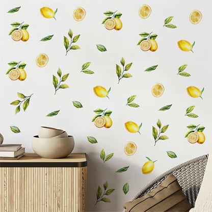 12 Sheets Lemons Wall Stickers, sacinora Lemon DIY Fruit Wall Decals Removable Vinyl Peel and Stick for Kitchen Dining Restaurant Bar Furniture Refrigerator Art Home Decorations