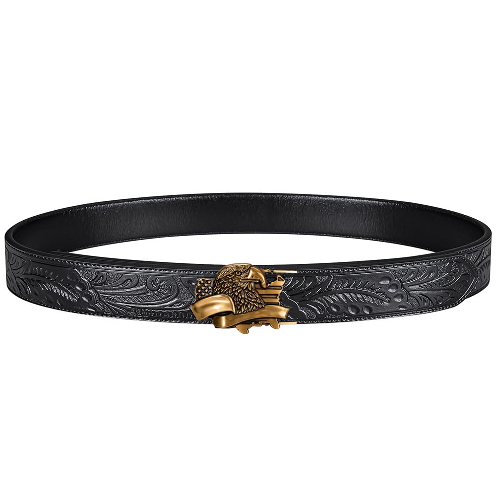 Dubulle Western Ratchet Belt Black Copper Eagle Buckle Cowboy Leather Automatic Belts for Men's Dress Jeans