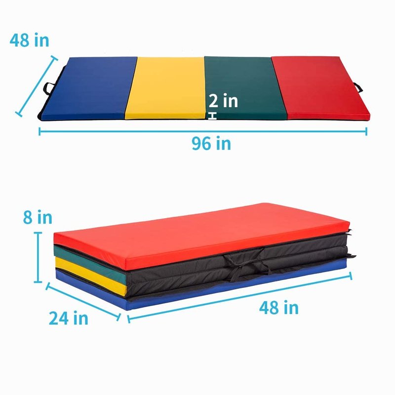 Gymnastics Tumbling Mats Portable Gymnastics Mat 4 Folding Tumbling Mat 4'x8'x2"Thick Yoga Mat Exercise Mat with Carrying Handles for home Workout outdoor Yoga Gymnastic