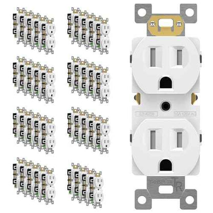 ENERLITES Duplex Receptacle Outlet, Tamper-Resistant Electrical Wall Outlets, Residential Grade, 3-Wire, Self-Grounding, 2-Pole,15A 125V, UL Listed, 61581-TR-W-40PCS, White (40 Pack)
