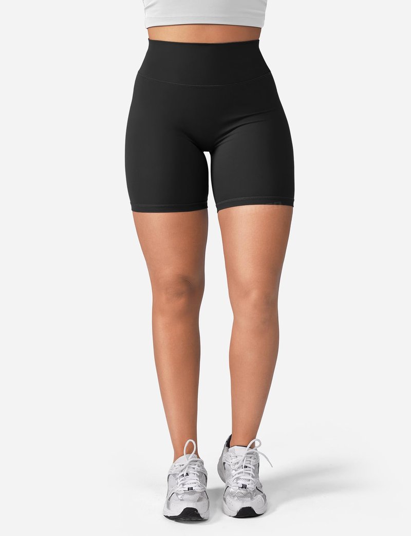 YEOREO Women's Biker Shorts 4.5" / 6" Workout Gym Shorts Craze High Waist Tummy Control Hidden Scrunch Running Yoga Black XL