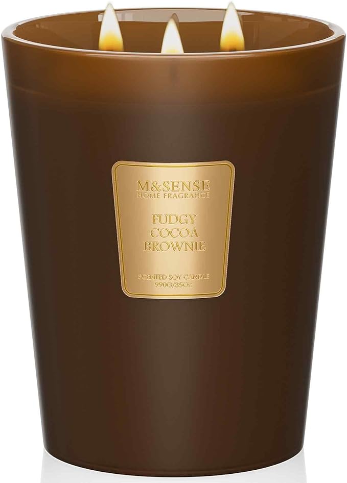 M&SENSE Fudgy Cocoa Brownie Scented Candle 35oz 150H Burn Time Long Lasting, 3-Wick Natural Aromatherapy Fall Winter Candle, Home Fragrance Housewarming Christmas Thanksgiving Festival Gifts