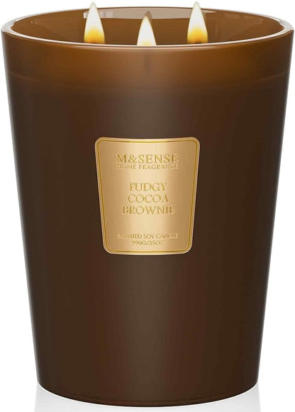 M&SENSE Fudgy Cocoa Brownie Scented Candle 35oz 150H Burn Time Long Lasting, 3-Wick Natural Aromatherapy Fall Winter Candle, Home Fragrance Housewarming Christmas Thanksgiving Festival Gifts