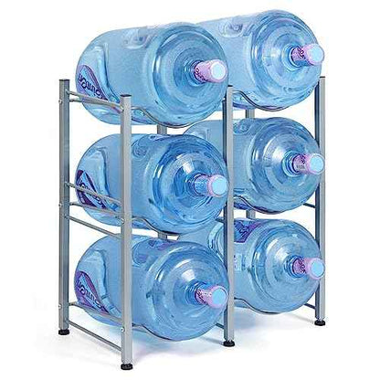 Nandae Water Cooler Jug Rack, 3-Tier Heavy Duty Water Bottle Holder Storage Rack 5 Gallon Water Jug Holder for 6 Bottle, Sliver