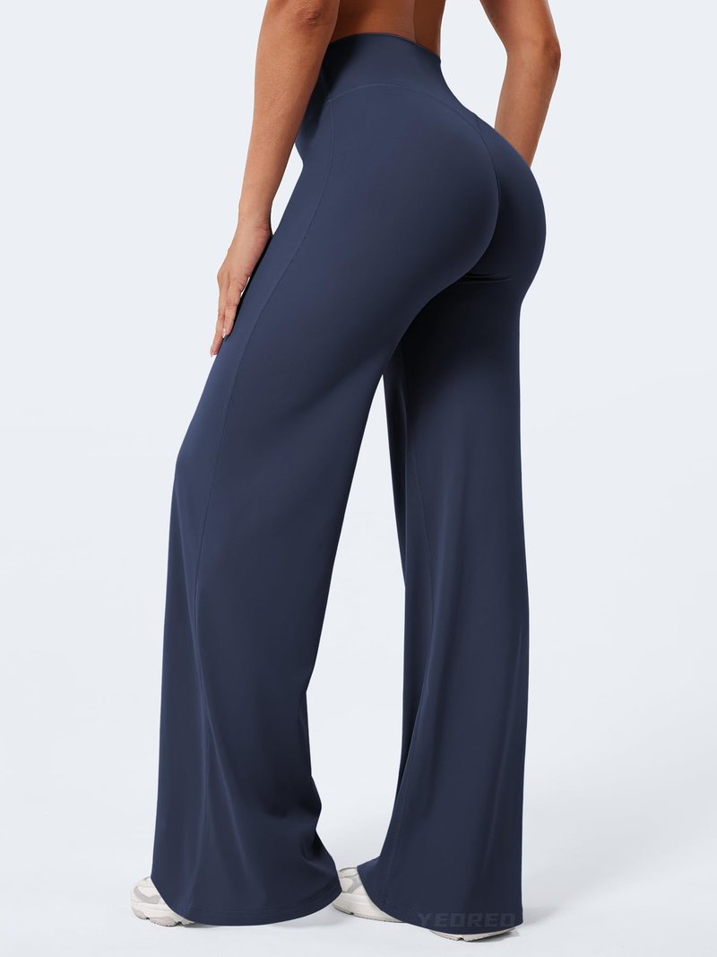 YEOREO Workout Leggings Womens No Front Seam Straight Leggings 33" High Waist Buttery Eddiy Gym Yoga Pants Navy Blue XL