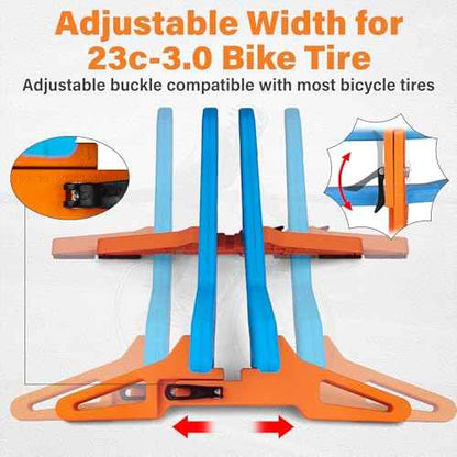Adjustable Bike Parking Stand Fits 16-29 Inch Bicycles, Compatible with 23c-3.0 Tire Width ? Heavy-Duty Plastic, Easy Installation, Stylish Two-Tone Design (Blue&Orange)