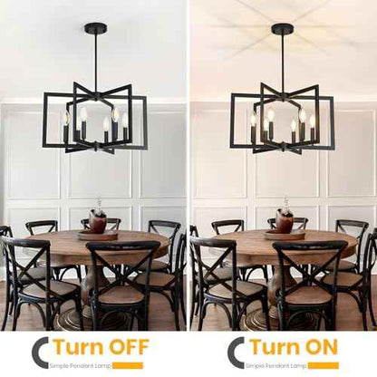 6-Light Black Chandeliers for Dining Room,Modern Farmhouse Chandelier, Pendant Lights Kitchen Island,Geometric Industrial Metal Hang Lighting Fixture for Foyer Entryway Hallway Living Room