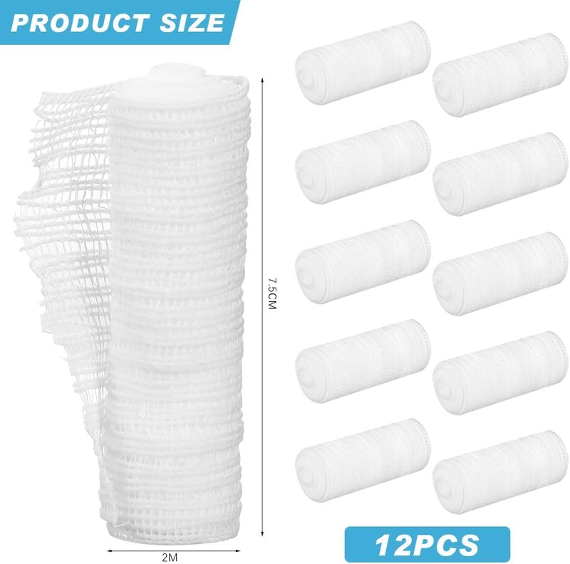 Stretch Gauze Bandages - 3" x 80" Elastic Cotton Tape for Wounds, Injuries & Post-Surgery Care | 12 Rolls