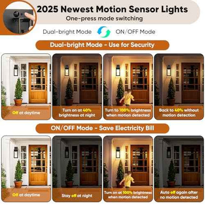 BesLowe 14¡± Upgraded Motion Sensor Outdoor Wall Lights, Dusk to Dawn Porch Lights Outdoor Wall Sconces, 3 Lighting Modes Exterior Lighting Fixtures with Hooks, Bronze Outside Lights for House, 2-Pack