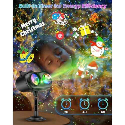 Christmas Projector Lights Outdoor Waterproof, 10 Slides x 8 Bright HD Patterns, Firefly & Ocean Wave Effects, Timer Snowflake Light Projector for House Yard Xmas New Year Valentine¡¯s Thanksgiving