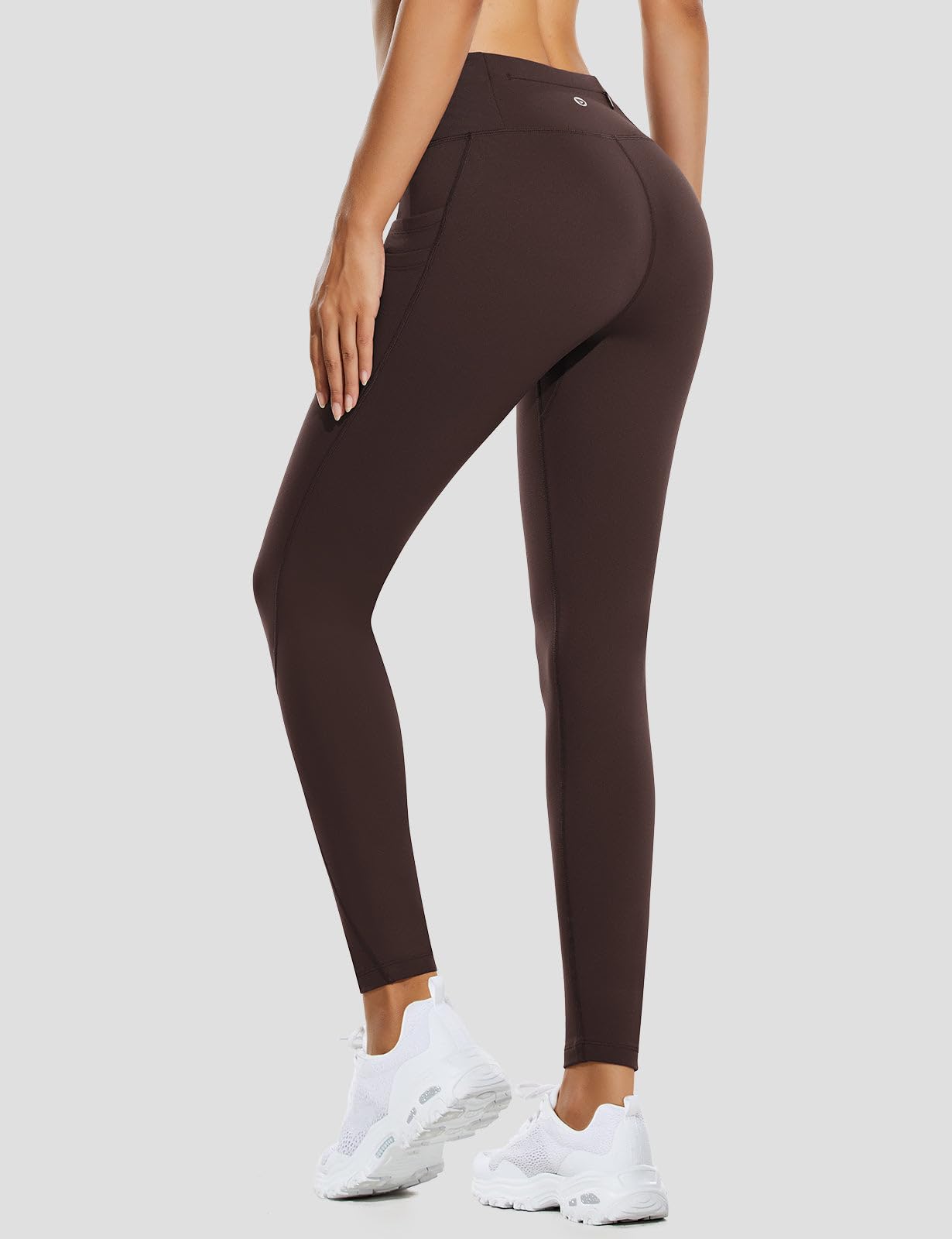 baleaf Women's Fleece Lined Leggings Water Resistant Thermal Winter Warm Tights High Waisted with Pockets Running Gear Dark Brown XS