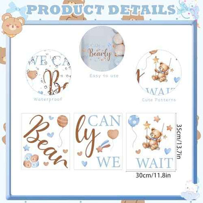 Bearly Wait Wall Decal - Bear Sign Welcome Baby Shower Decorations, Removable Sticker for Balloon Arch Backdrop Decor, Gender Reveal Pregnancy Party Supplies