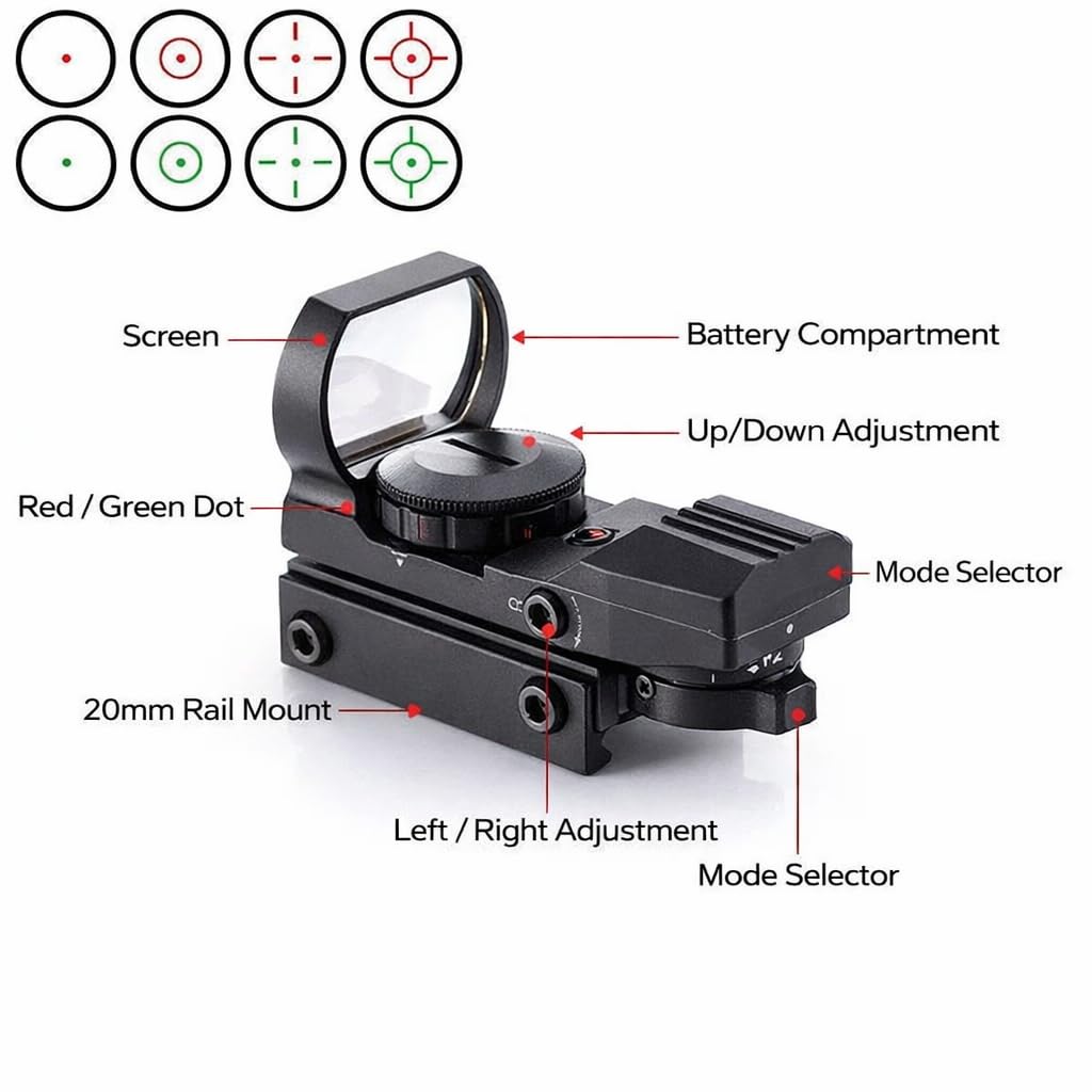 Combo of 2 | Side Saddle Shutgun Shell Holder V2 & Reflex Sight Red Green Reticles with Weaver Picatinny Rail Mount, Compatible with Mossberg 500/590/Shockwave Series Shutguns
