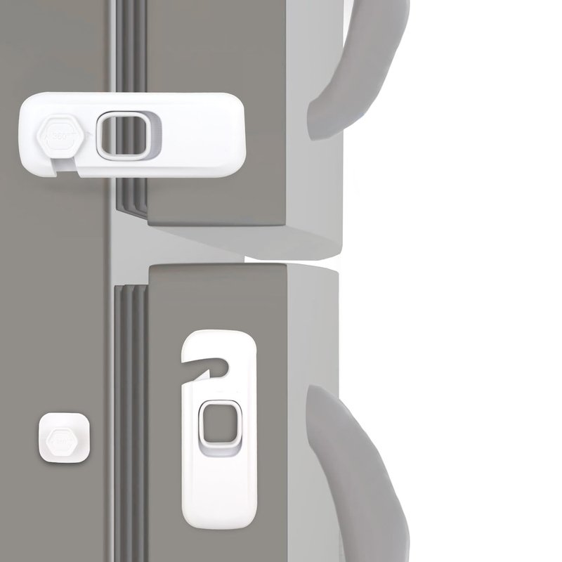 Fridge Child Lock for Refrigerator, Freezer and Cabinet, 2 Pack Adhesive Baby Proof Latches, White
