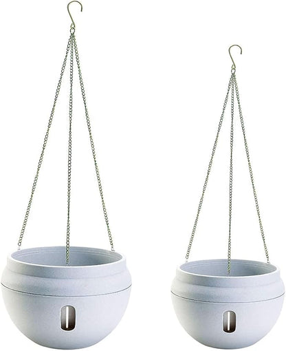 Sungmor 2PC 6.5" & 8.7" Dia. Self Watering Hanging Planters, Strong Plastic Hanging Flower Pots, Decorative Indoor Outdoor Hanging Basket, Garden House Porch Yard Detachable Base Suspended Plant Pots
