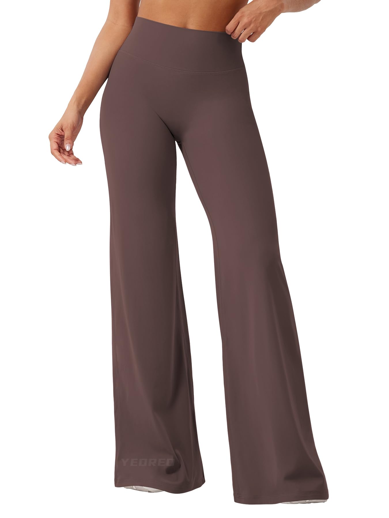 YEOREO Workout Leggings Womens No Front Seam Straight Leggings 35" High Waist Buttery Eddiy Gym Yoga Pants Plum Brown XS