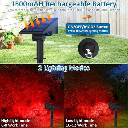 T-SUNUS Christmas Red Solar Lights for Outside IP65 Waterproof Auto On/Off Adjustable Landscape Spot Lighting Garden Spotlight Outdoor Tree Pathway Yard Driveway Wall Patio Lawn Flag Halloween 4 Pack
