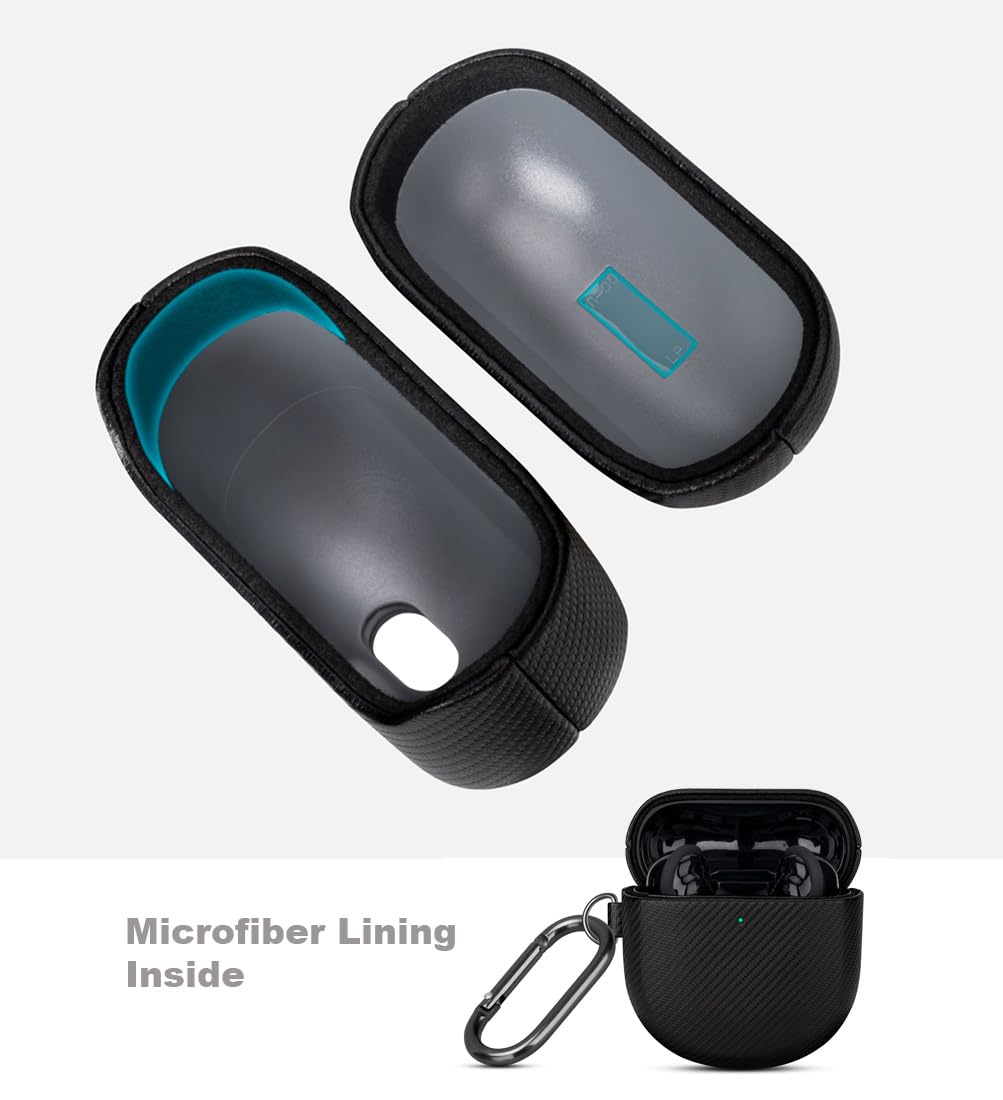 LOPIE Handmade Case for Bose QuietComfort Ultra 2 Earbuds 2025 / Quiet Comfort Ultra Earbuds/QuietComfort Earbud II, Synthetic Leather, Protective Hard Shell Cover with Clip & Cleaner Kit - Black